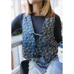 Vtg Grandmacore Cottagecore Floral 90's Quilted Vest Open Front Polagram Xl Boho